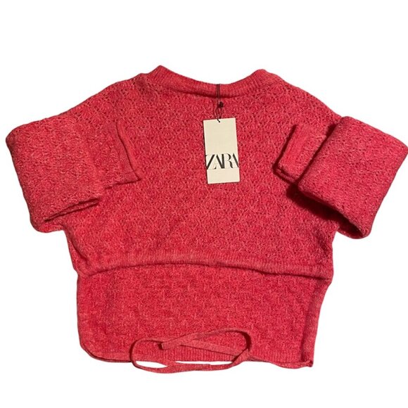 Zara Open Back Knit Pink Sweater Tie Back, Size Small - Picture 6 of 16